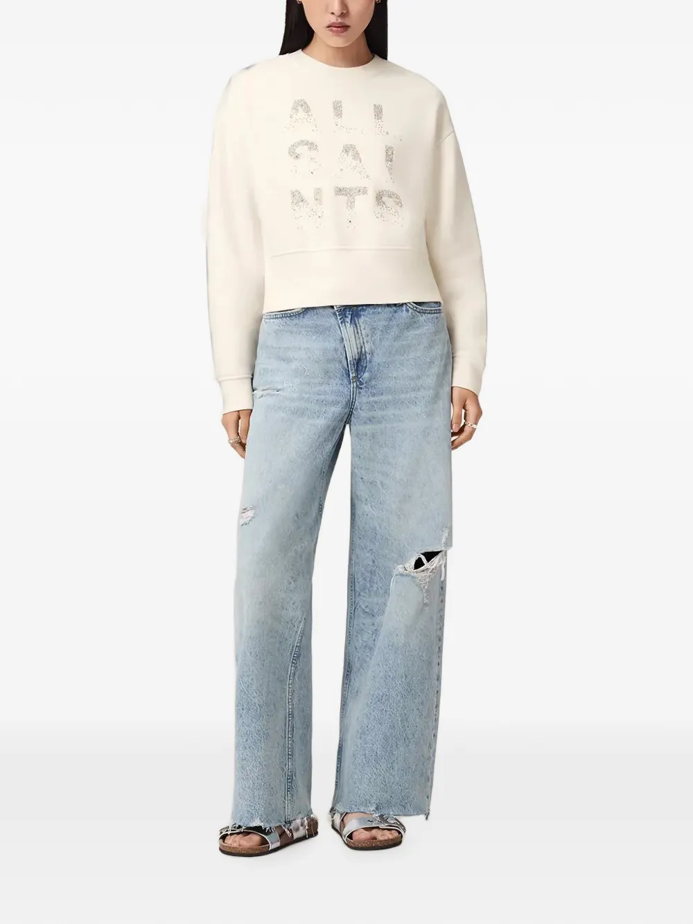 AllSaints Cropped sweater verfraaid met kralen Beige