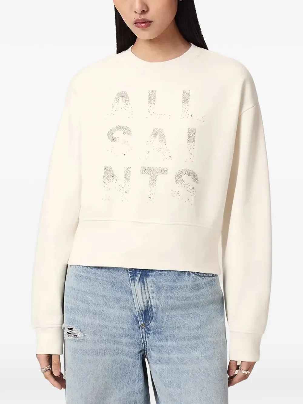 AllSaints bead-embellished cropped sweatshirt - Toni neutri