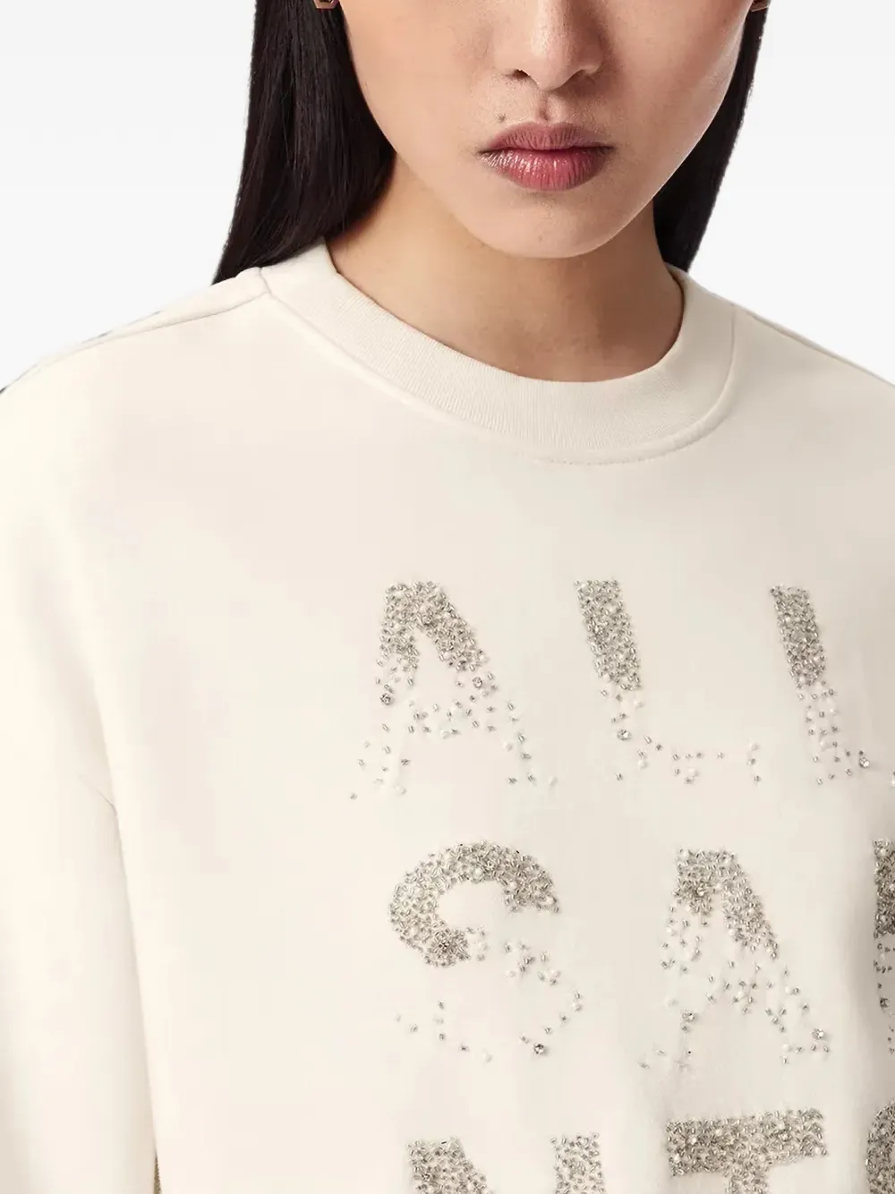 AllSaints Cropped sweater verfraaid met kralen Beige