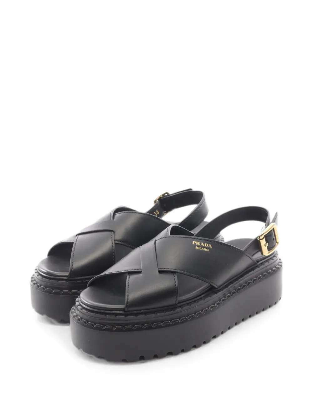 Prada Pre-Owned 2020s criss-cross platform sandals - Nero