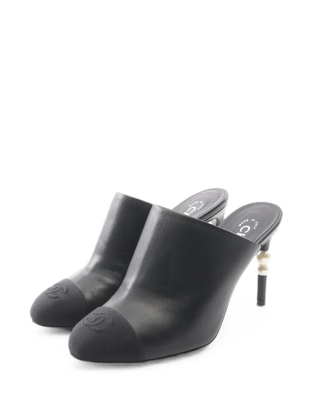CHANEL Pre-Owned 1986-1988 faux-pearl coco mark mules - Schwarz