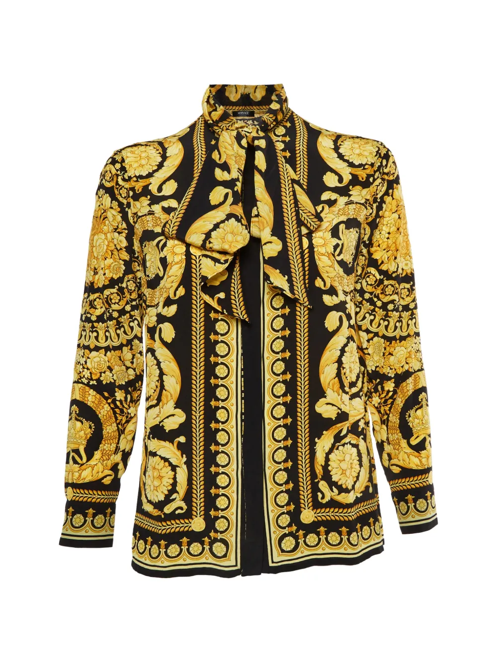 Versace Pre-Owned Barocco print pussy-bow shirt - Nero