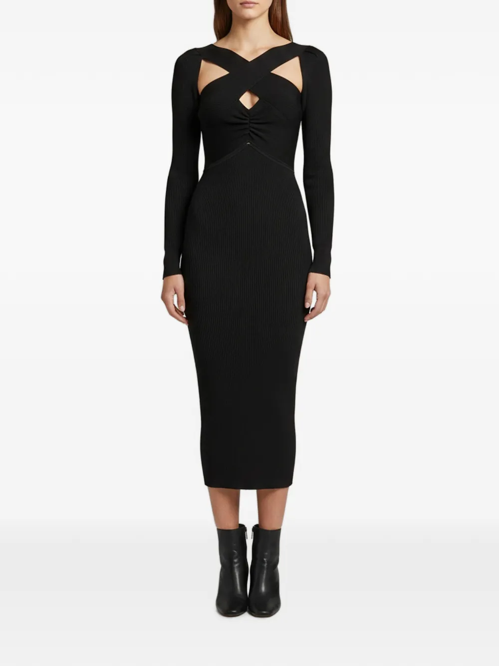 Self-Portrait 2021 cross-strap rib-knit midi dress - Black