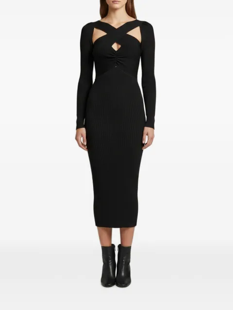 Self-Portrait 2021 cross-strap rib-knit midi dress