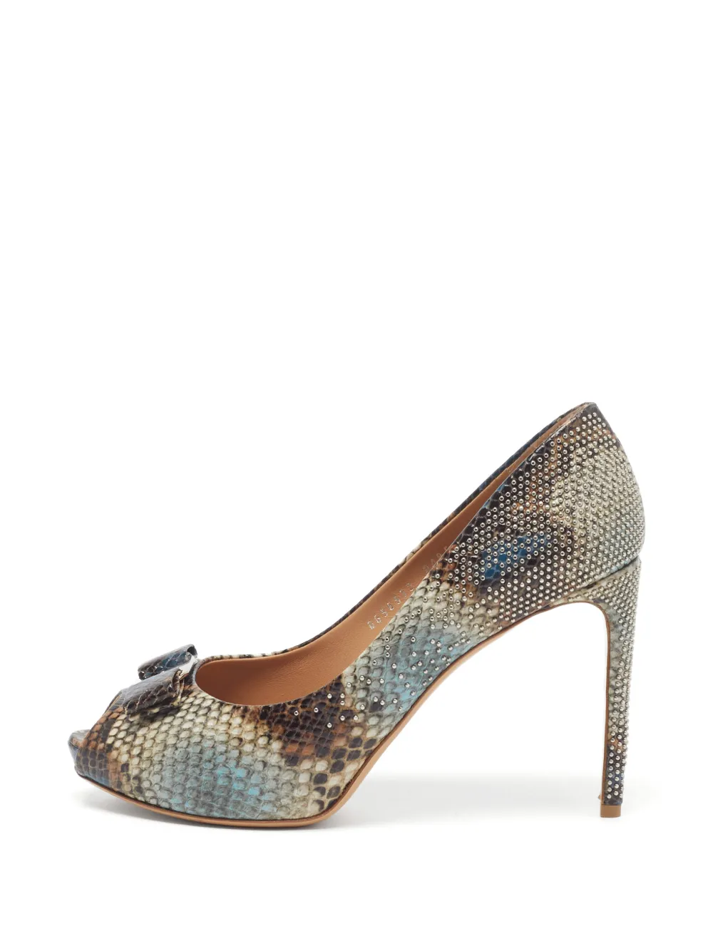 Ferragamo Pre-Owned Vara bow python-embossed heeled pumps - Nude