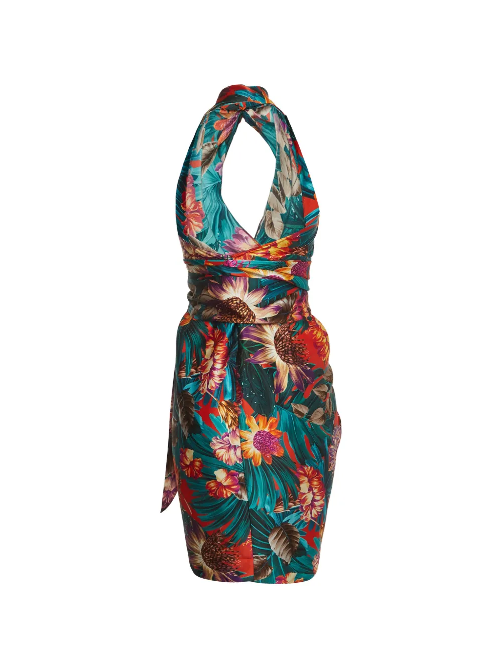 Ferragamo Pre-Owned robe mi-longue drapée à fleurs - Bleu Ferragamo Pre-Owned robe mi-longue drapée à fleurs - Bleu