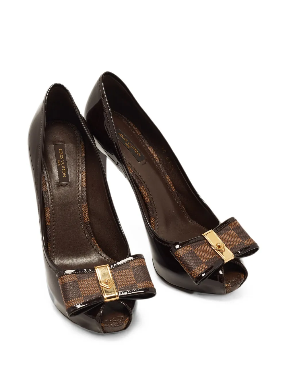 Louis Vuitton Pre-Owned Damier Ebene bow platform pumps - Brown