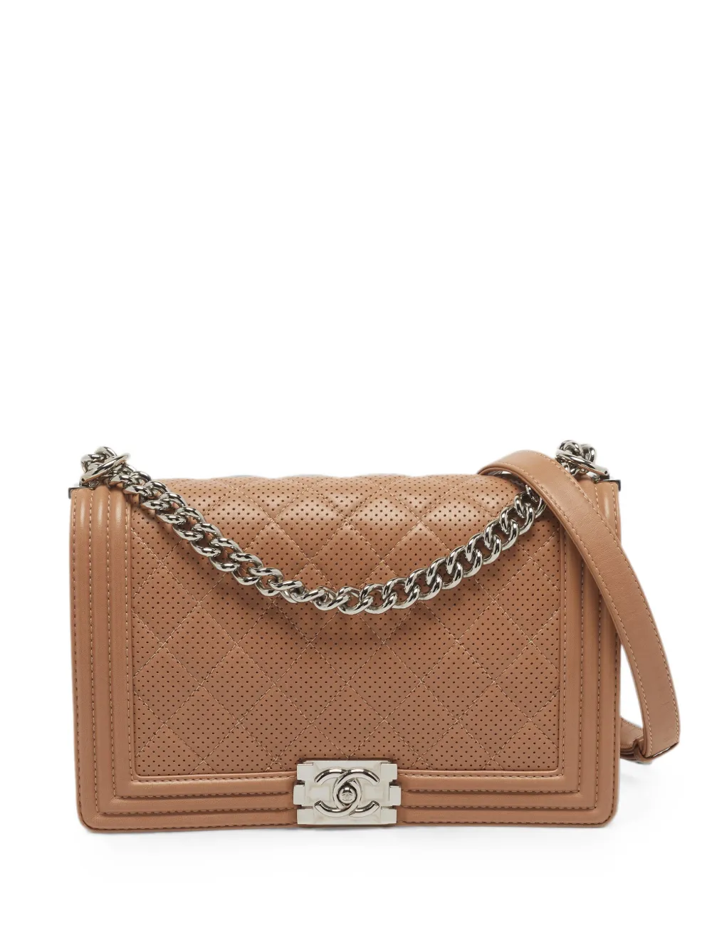 CHANEL Pre-Owned 2014 Boy quilted perforated shoulder bag - Brown
