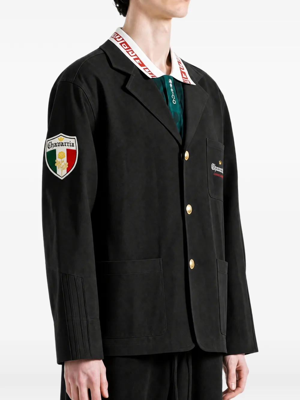 adidas x Willy Chavarria Players logo-patch button-up blazer Zwart