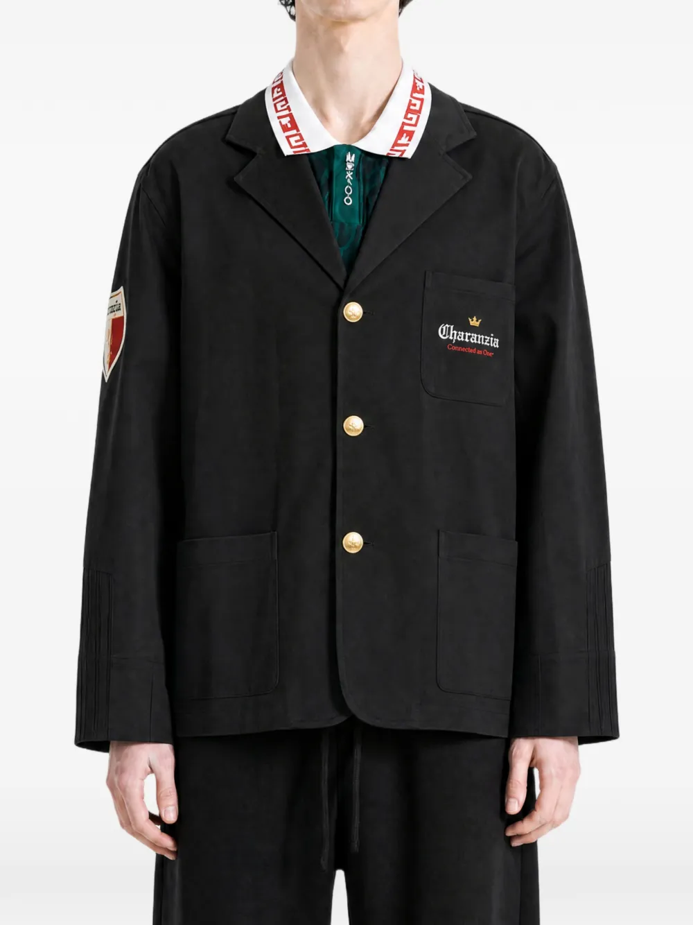adidas x Willy Chavarria Players logo-patch button-up blazer Zwart