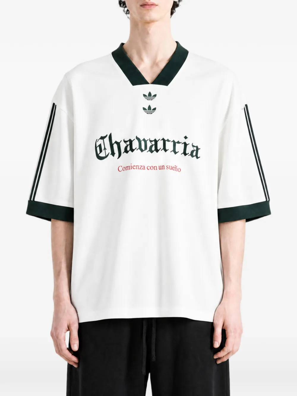 adidas x Willy Chavarria logo-print V-neck T-shirt Wit