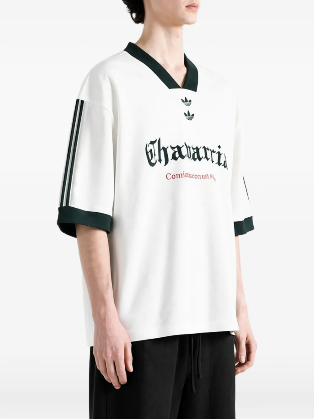 adidas x Willy Chavarria logo-print V-neck T-shirt Wit