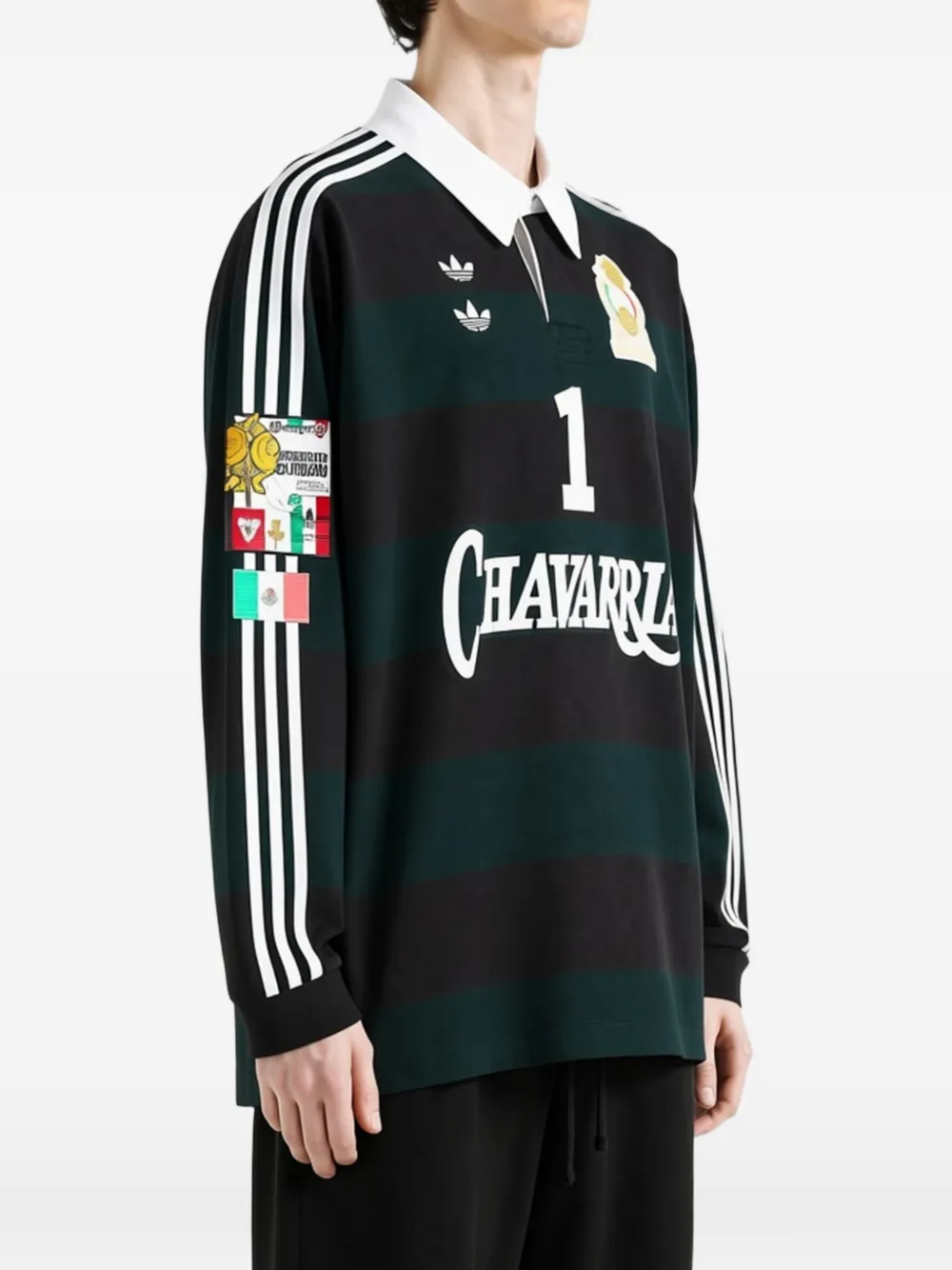 adidas x Willy Chavarria striped long-sleeve rugby polo shirt Groen