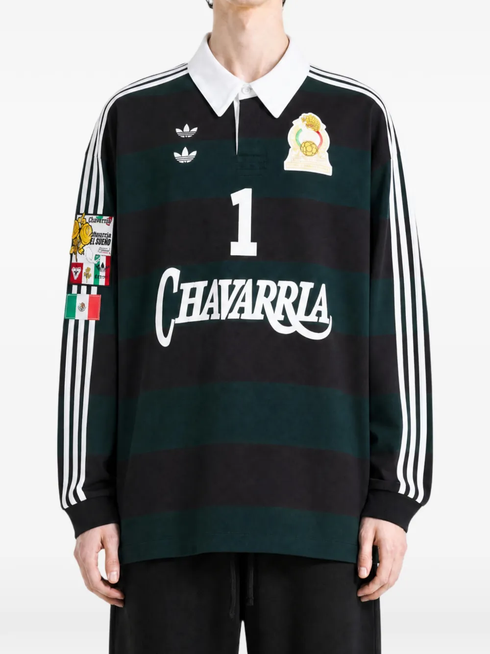 adidas x Willy Chavarria striped long-sleeve rugby polo shirt Groen