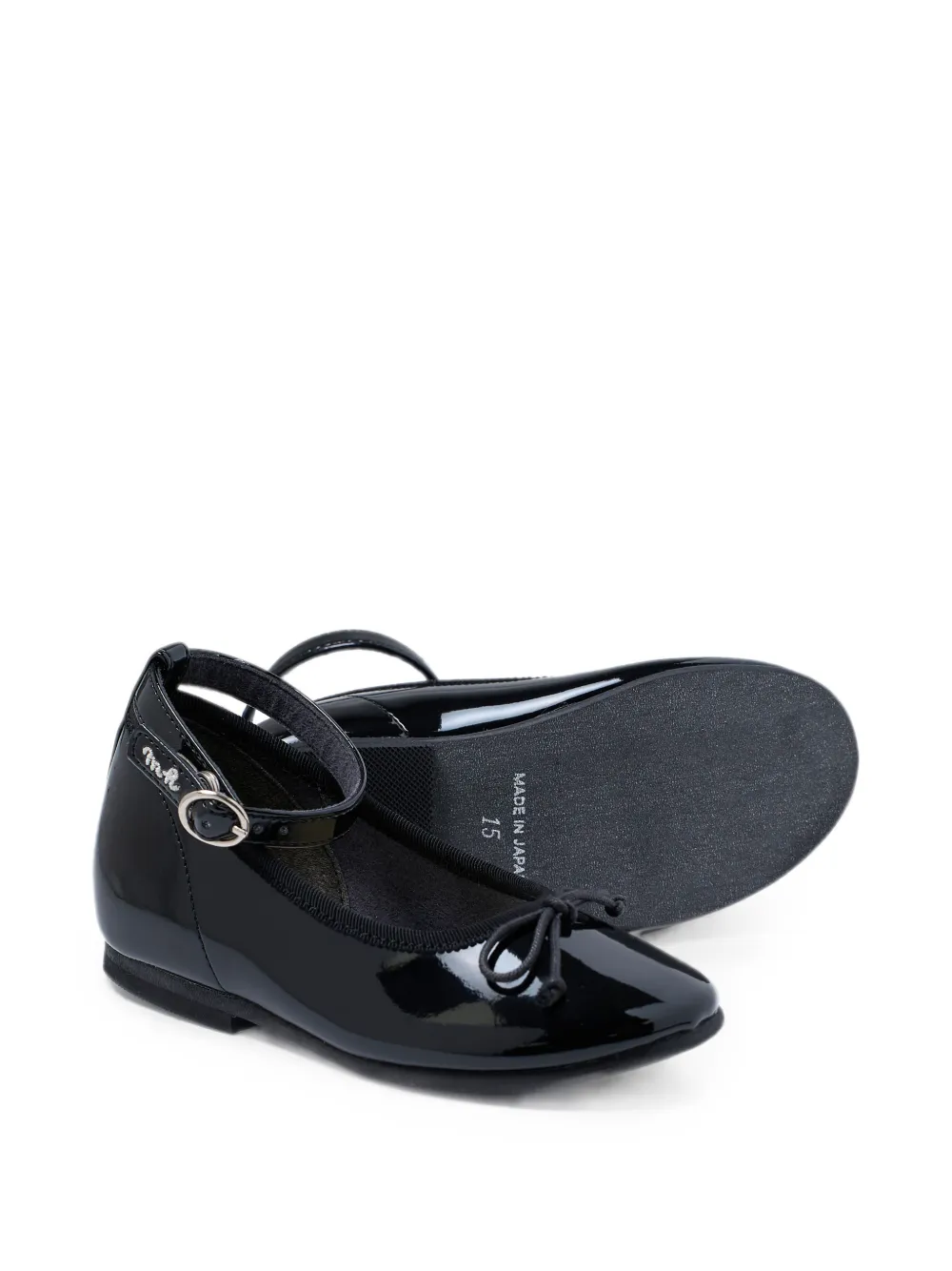 Miki House ankle-strap bow ballet flats Zwart