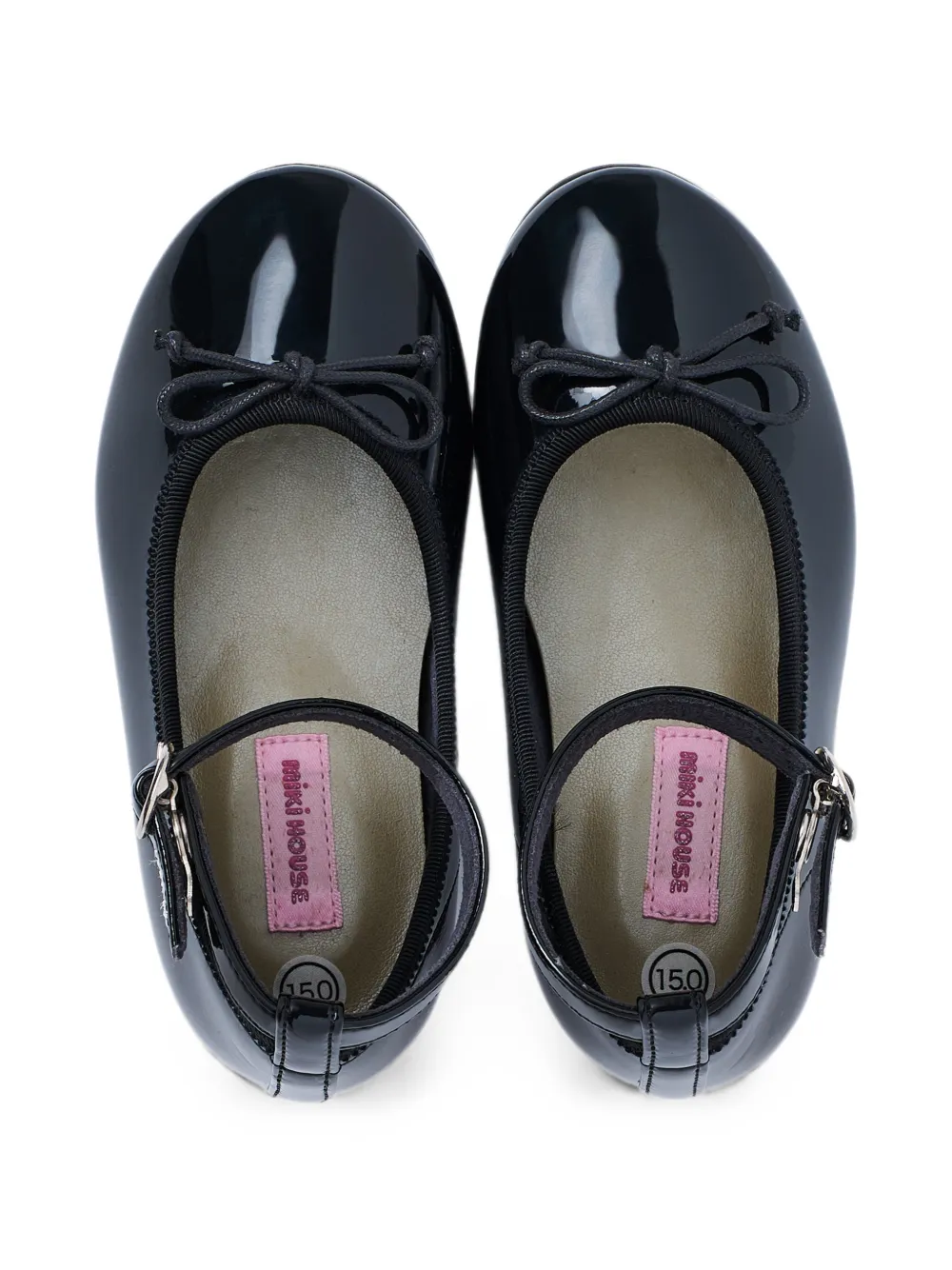 Miki House ankle-strap bow ballet flats Zwart