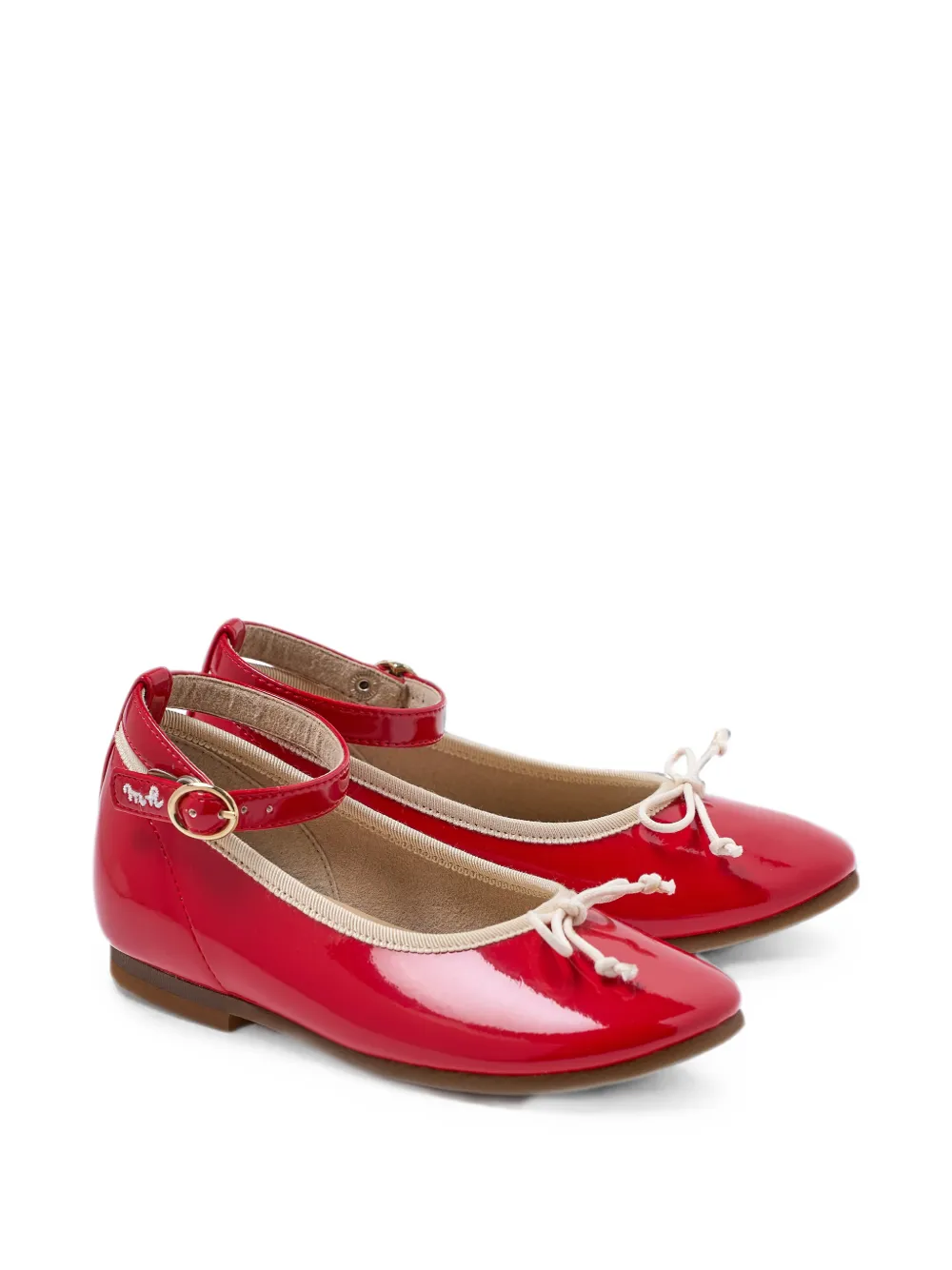 Miki House ankle-strap bow ballet flats - Rosso