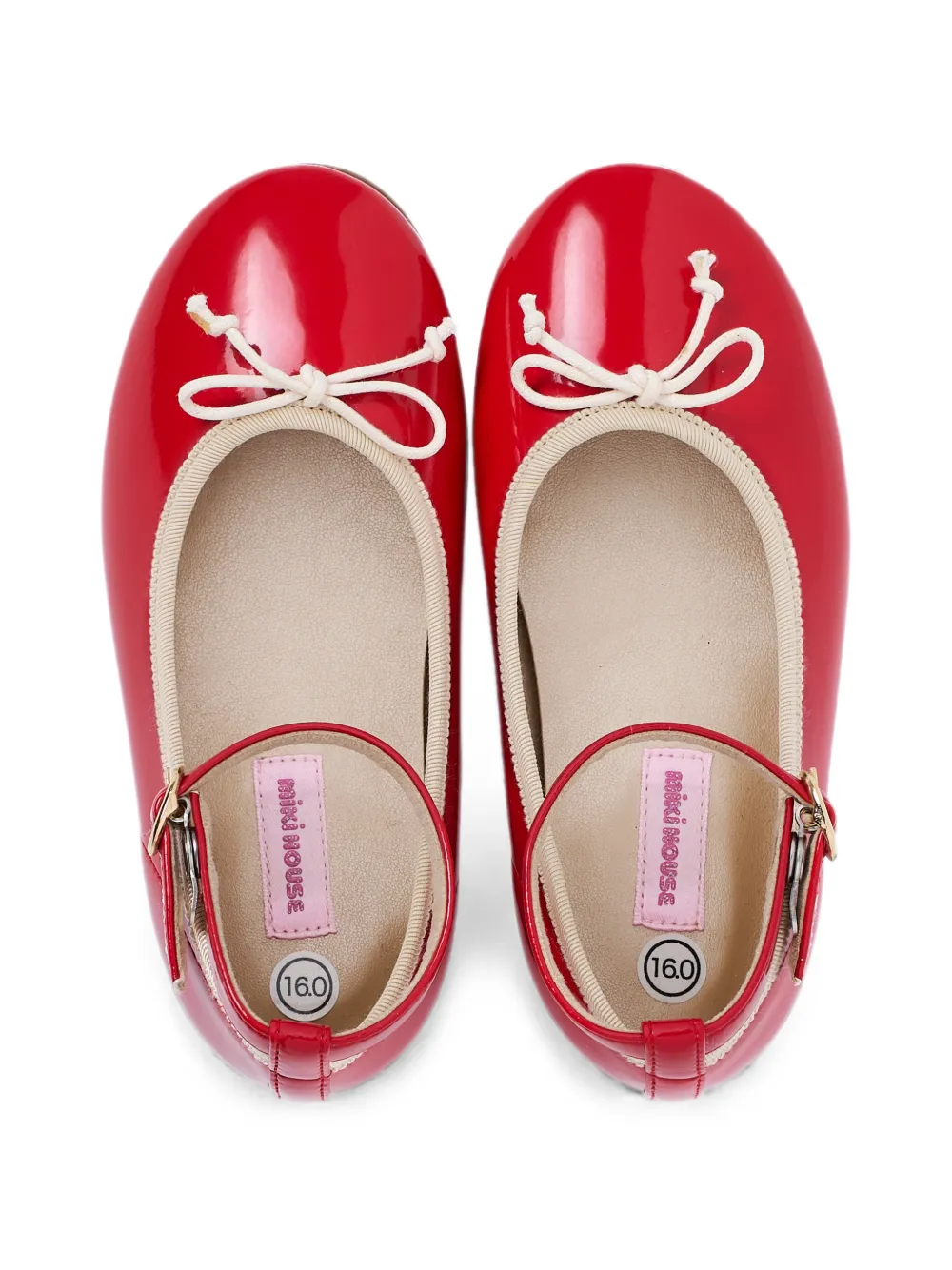 Miki House ankle-strap bow ballet flats Rood