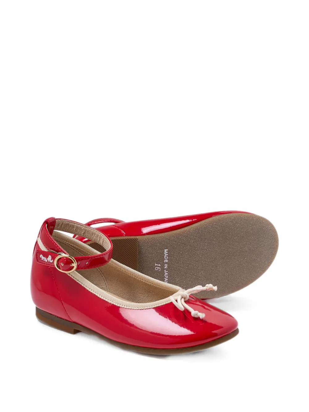 Miki House ankle-strap bow ballet flats Rood