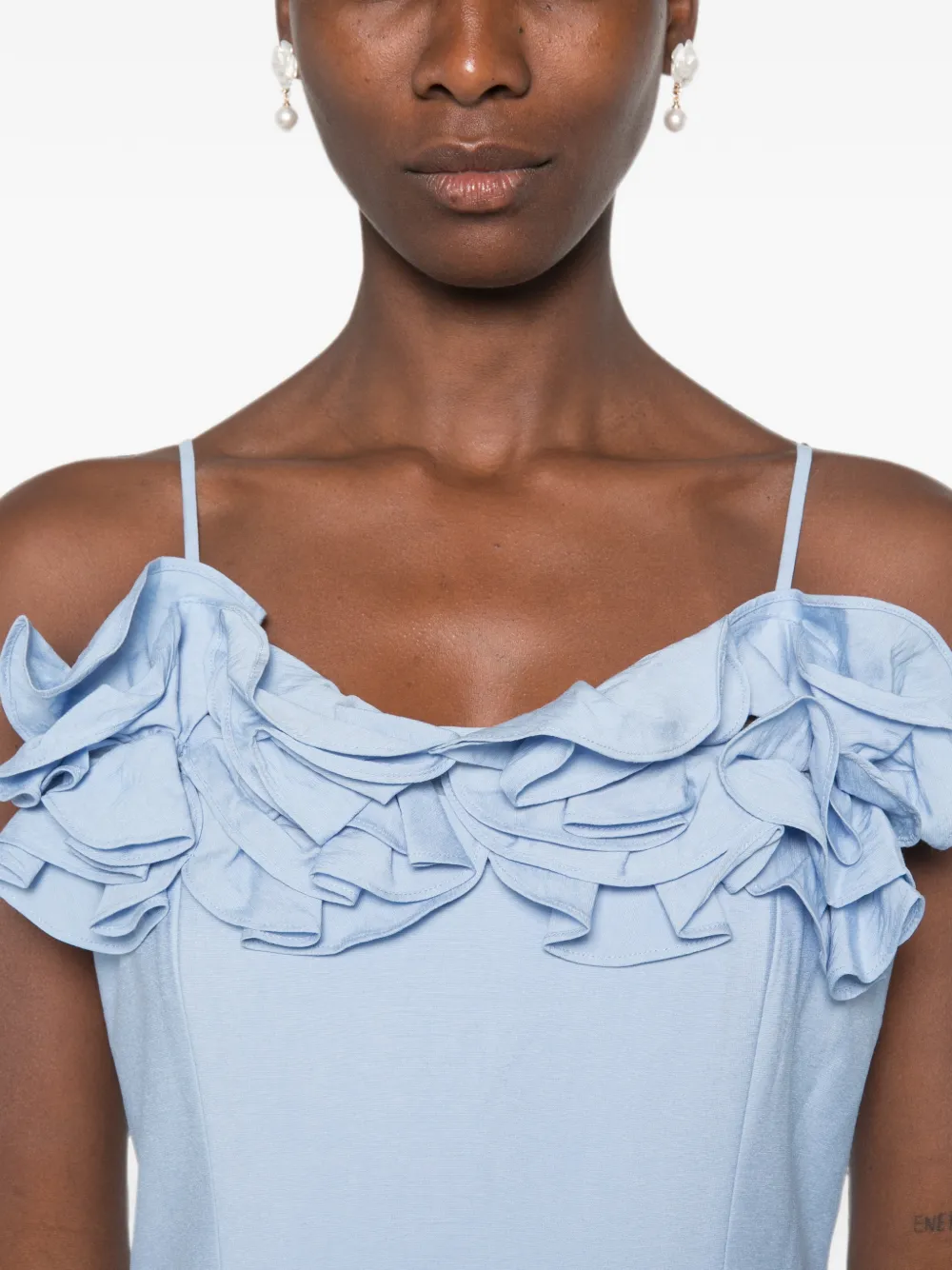 Stine Goya Jurk met spaghettibandjes en ruches Blauw