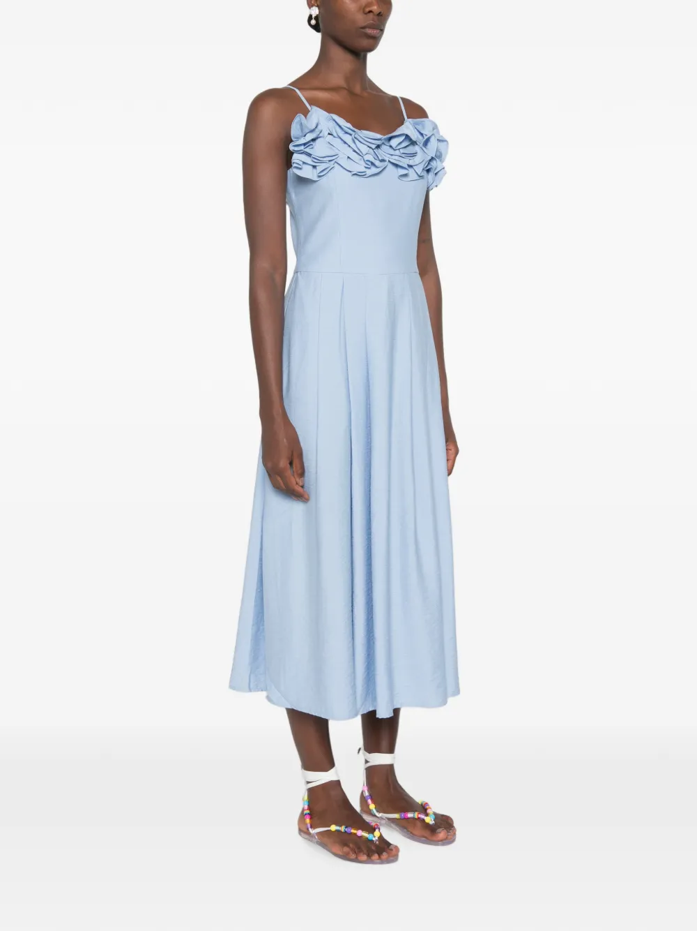 Stine Goya Jurk met spaghettibandjes en ruches Blauw