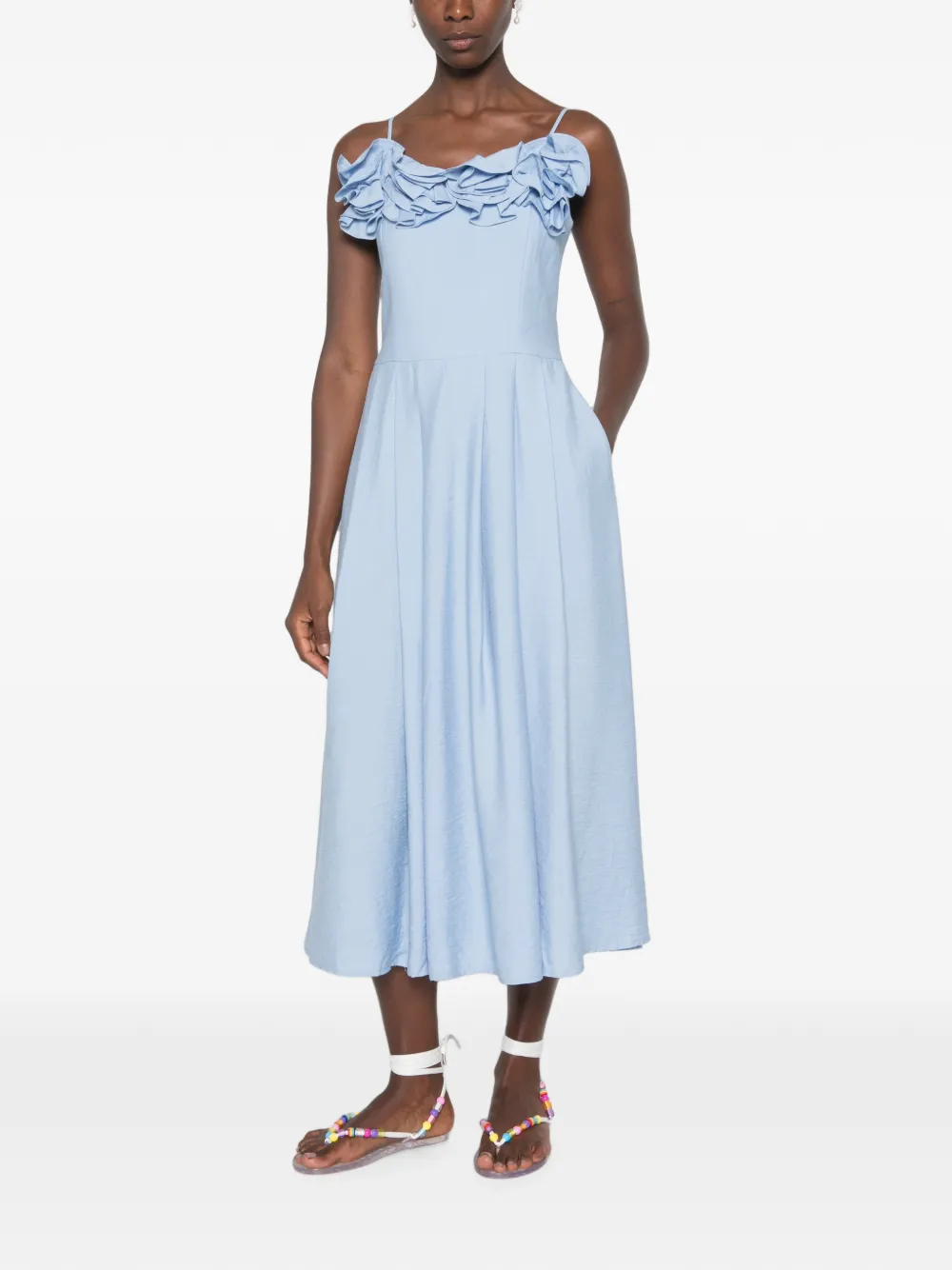 Stine Goya Jurk met spaghettibandjes en ruches Blauw