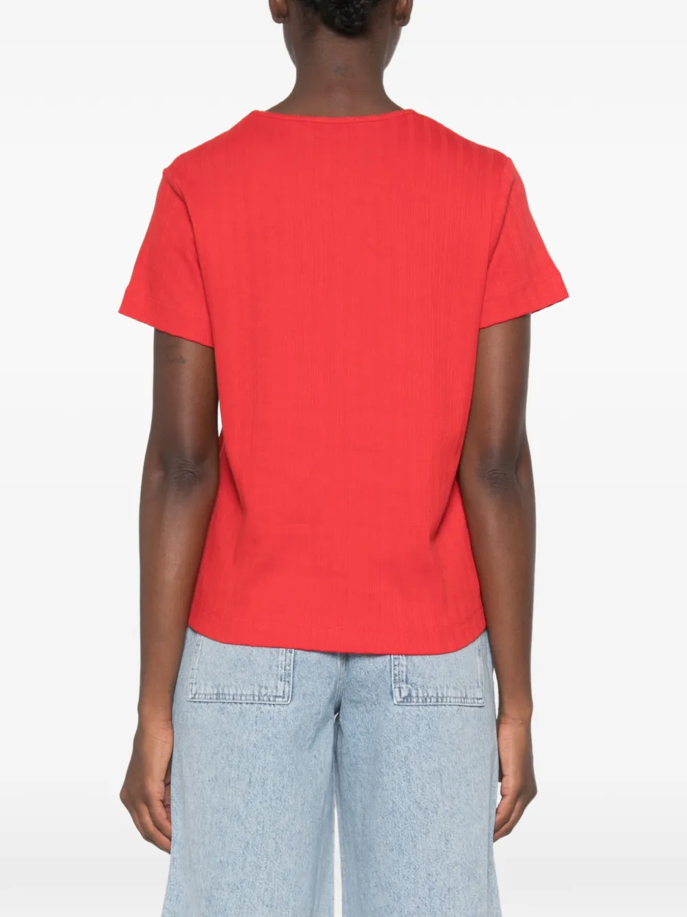 Stine Goya Geribbeld T-shirt met strikdetail Rood