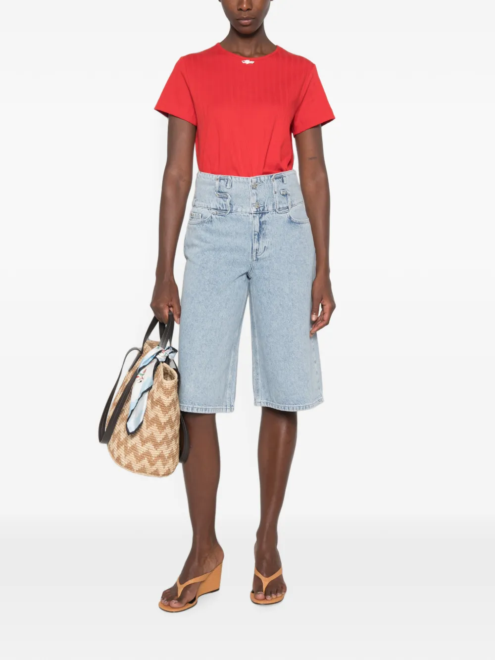 Stine Goya Geribbeld T-shirt met strikdetail Rood