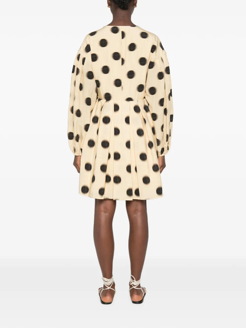Stine Goya Jurk met ballonmouwen en stippen Beige