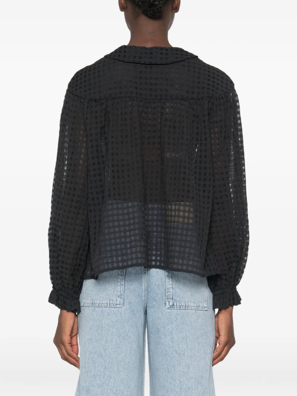 Stine Goya Blouse met striksluiting en gingham-ruit Zwart