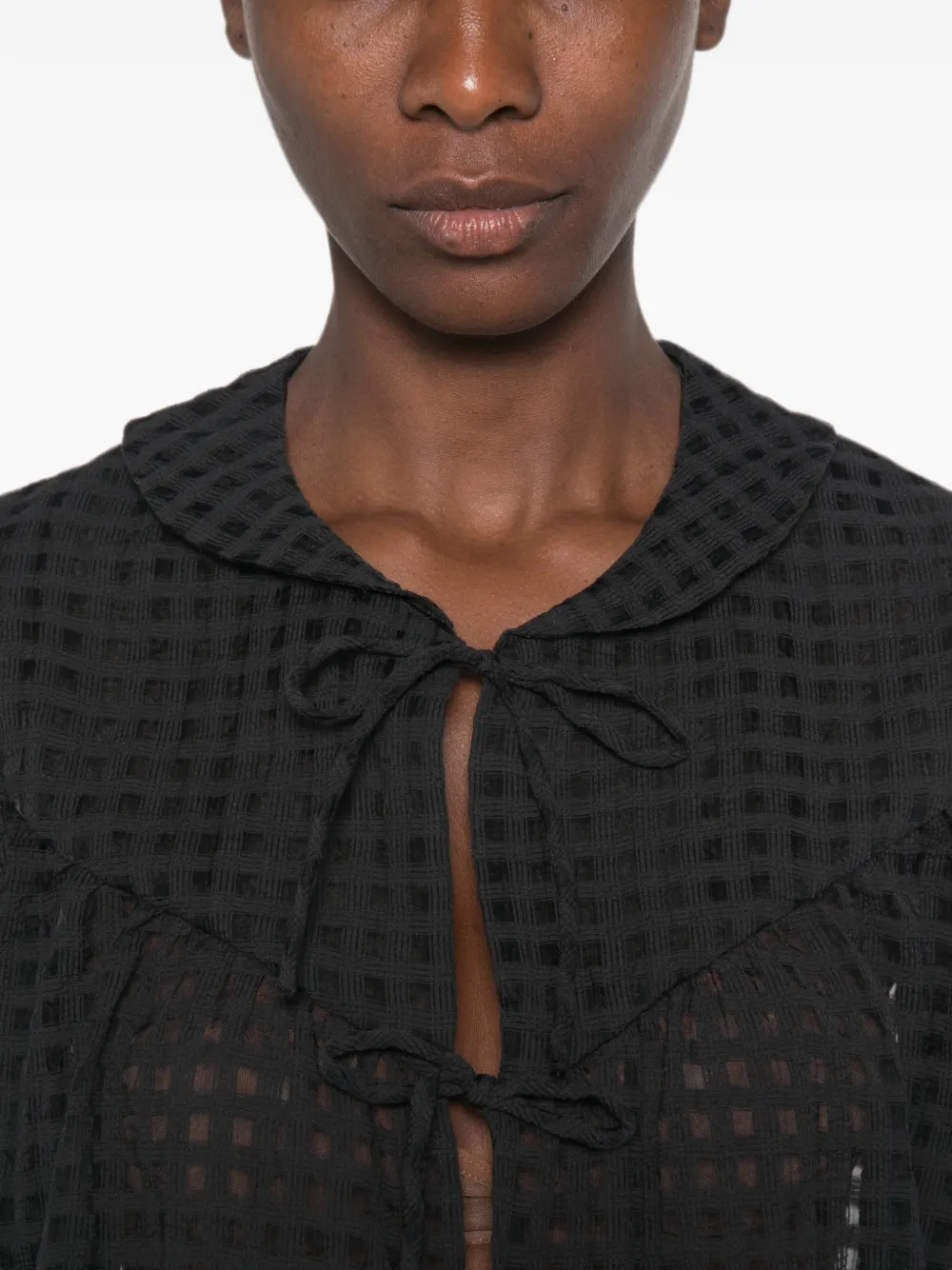 Stine Goya Blouse met striksluiting en gingham-ruit Zwart