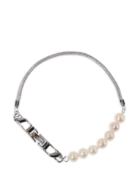 Diesel sterling silver pearl chain bracelet