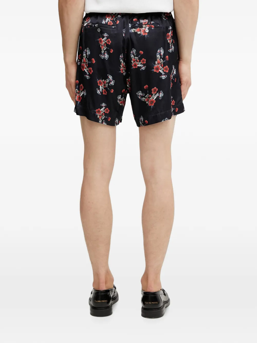 RHUDE Zijden shorts met bloemenprint Zwart