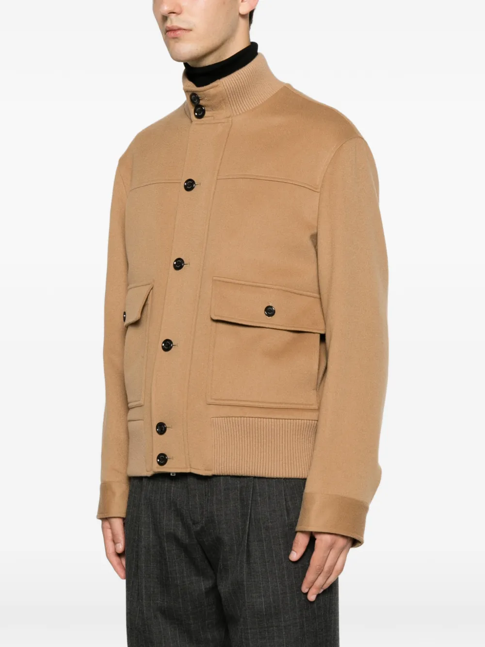 Lardini Button-up jack met geribbelde afwerking Beige