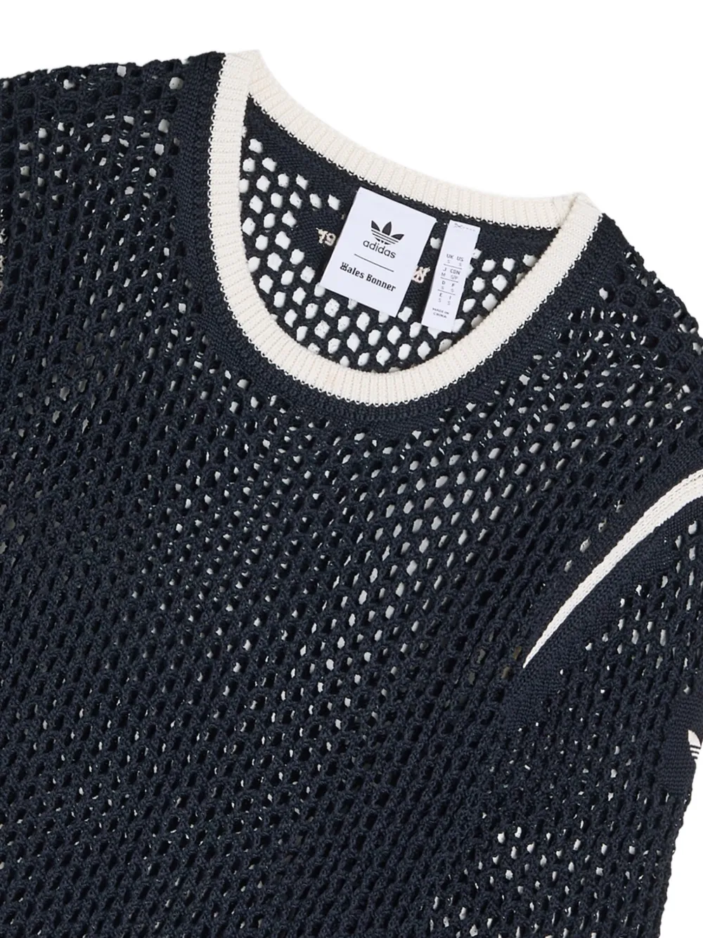 adidas x Wales Bonner open-knit contrast-trim T-shirt Blauw