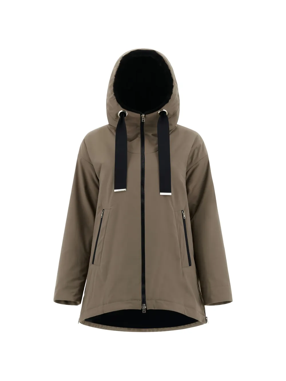 Herno A-line Hooded Jacket In Brown