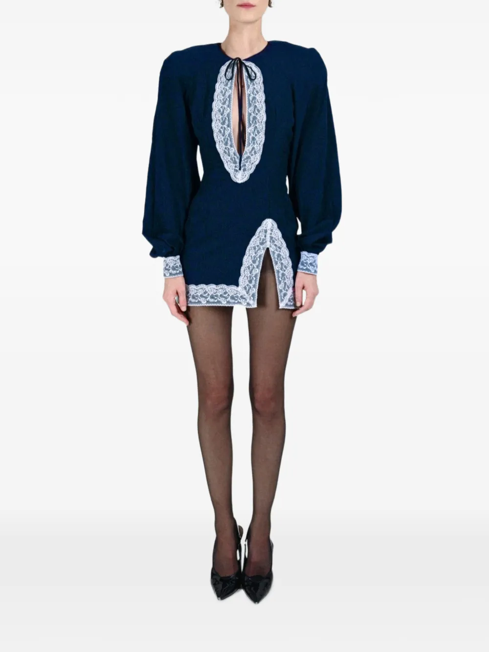 Rowen Rose Jurk met kanten afwerking en keyhole-detail Blauw