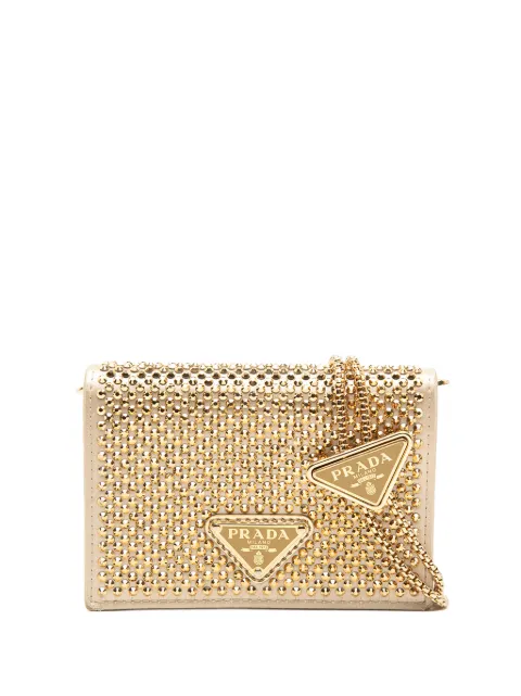 Prada Pre-Owned 2013-2026 Crystal Embellished Satin Card Holder with Chain crossbody bag