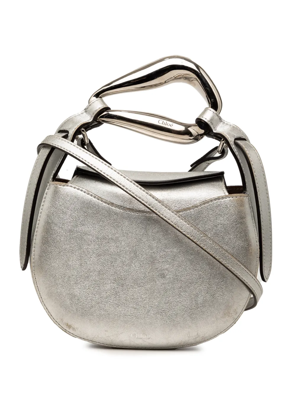 Chloé Pre-Owned Borsa a tracolla Kiss piccola in pelle metallizzata 2021 - Argento