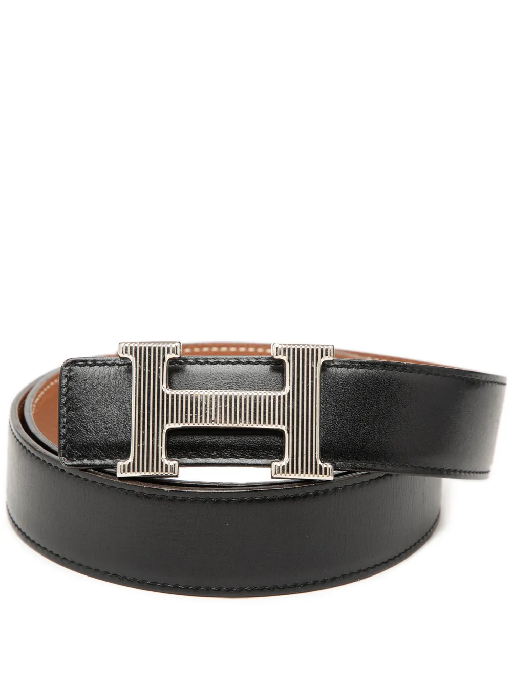 Hermès Pre-Owned Cintura reversibile H Strie in pelle Togo e pelle Box Calf 2011 - Nero