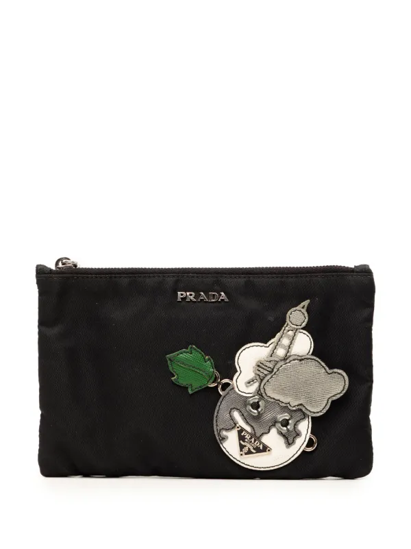 Prada Pre-owned 2000-2013 Saffiano Trimmed Tessuto Robot Pouch in Black