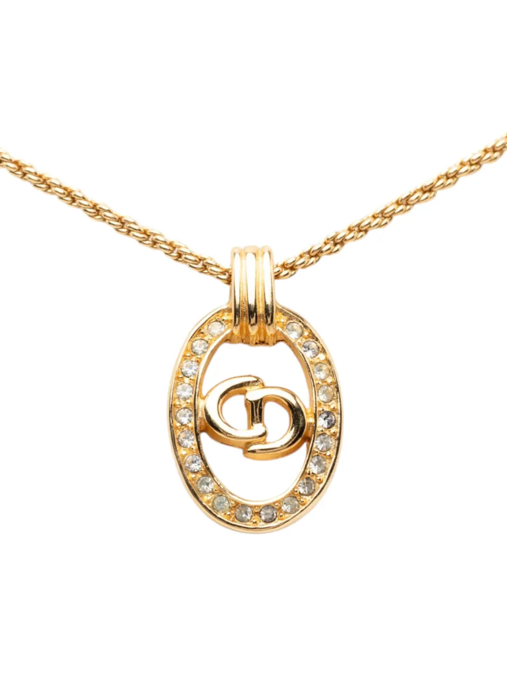 Christian Dior Pre-Owned 20th Century Gold Plated Strass CD Logo Oval Pendant Necklace costume necklace