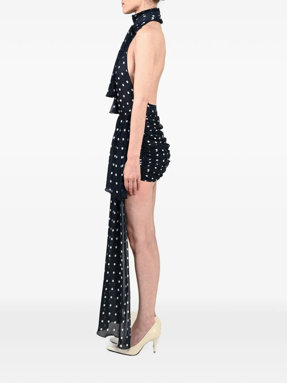 Rowen Rose Jurk met ruches en stippen Blauw