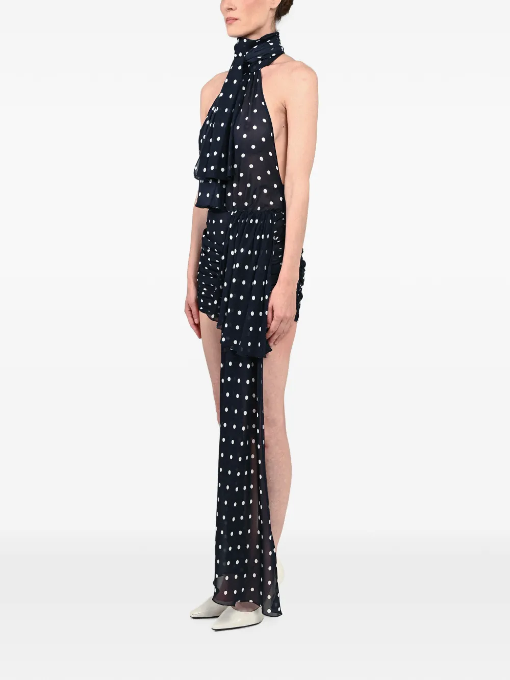 Rowen Rose Jurk met ruches en stippen Blauw