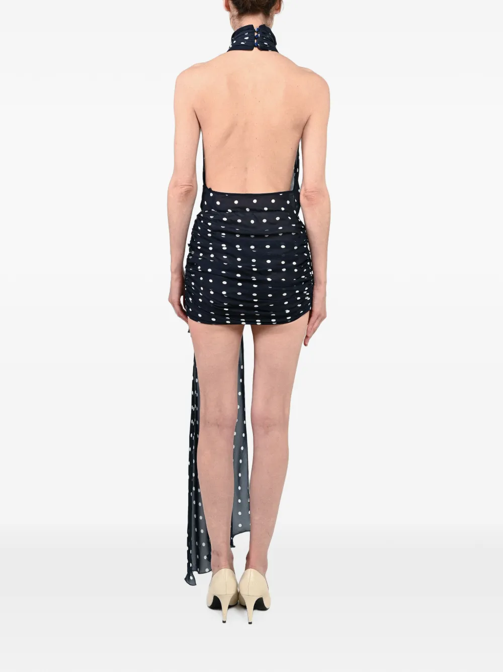 Rowen Rose Jurk met ruches en stippen Blauw