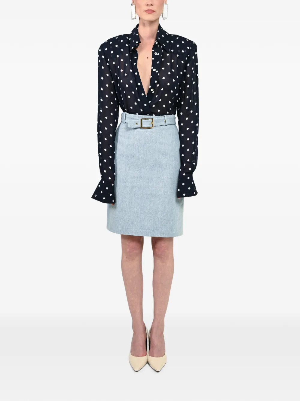  Rowen Rose Belted Denim Skirt - Azul 