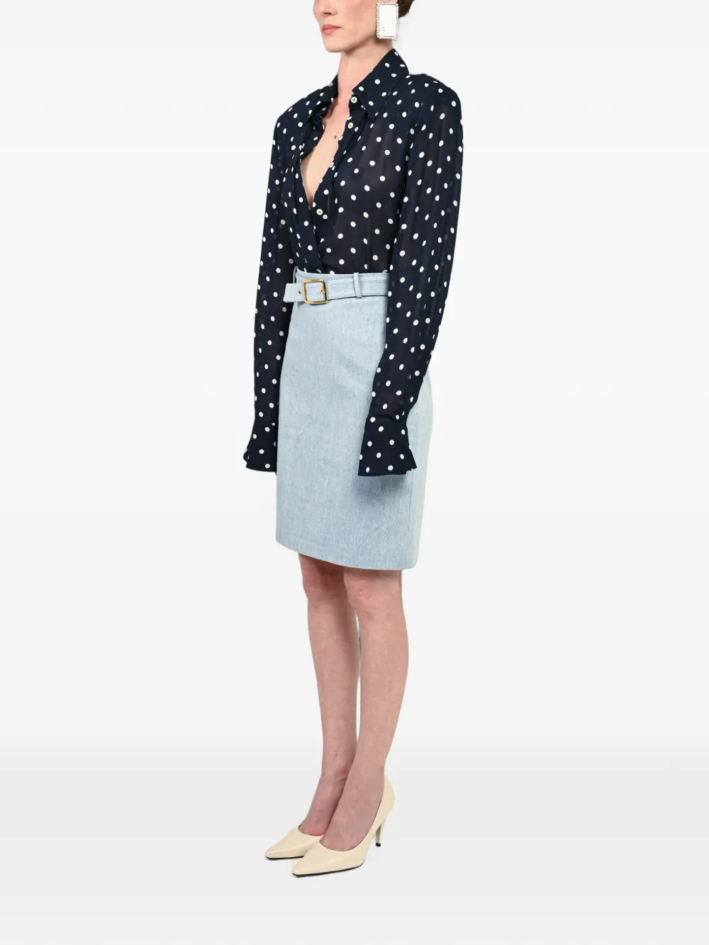  Rowen Rose Belted Denim Skirt - Azul 