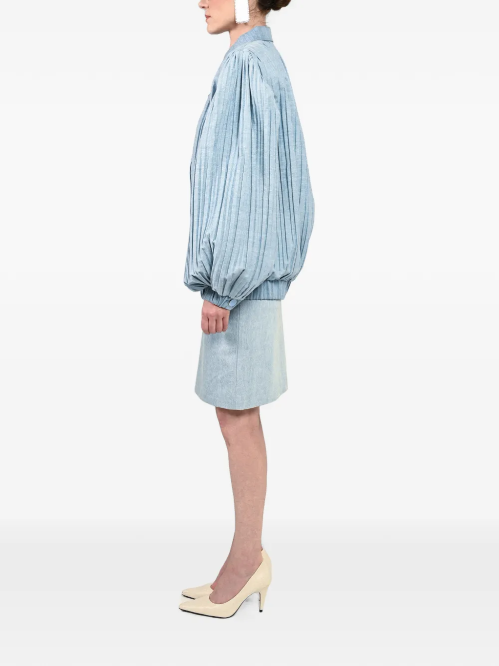 Rowen Rose Geplooid denim jack Blauw