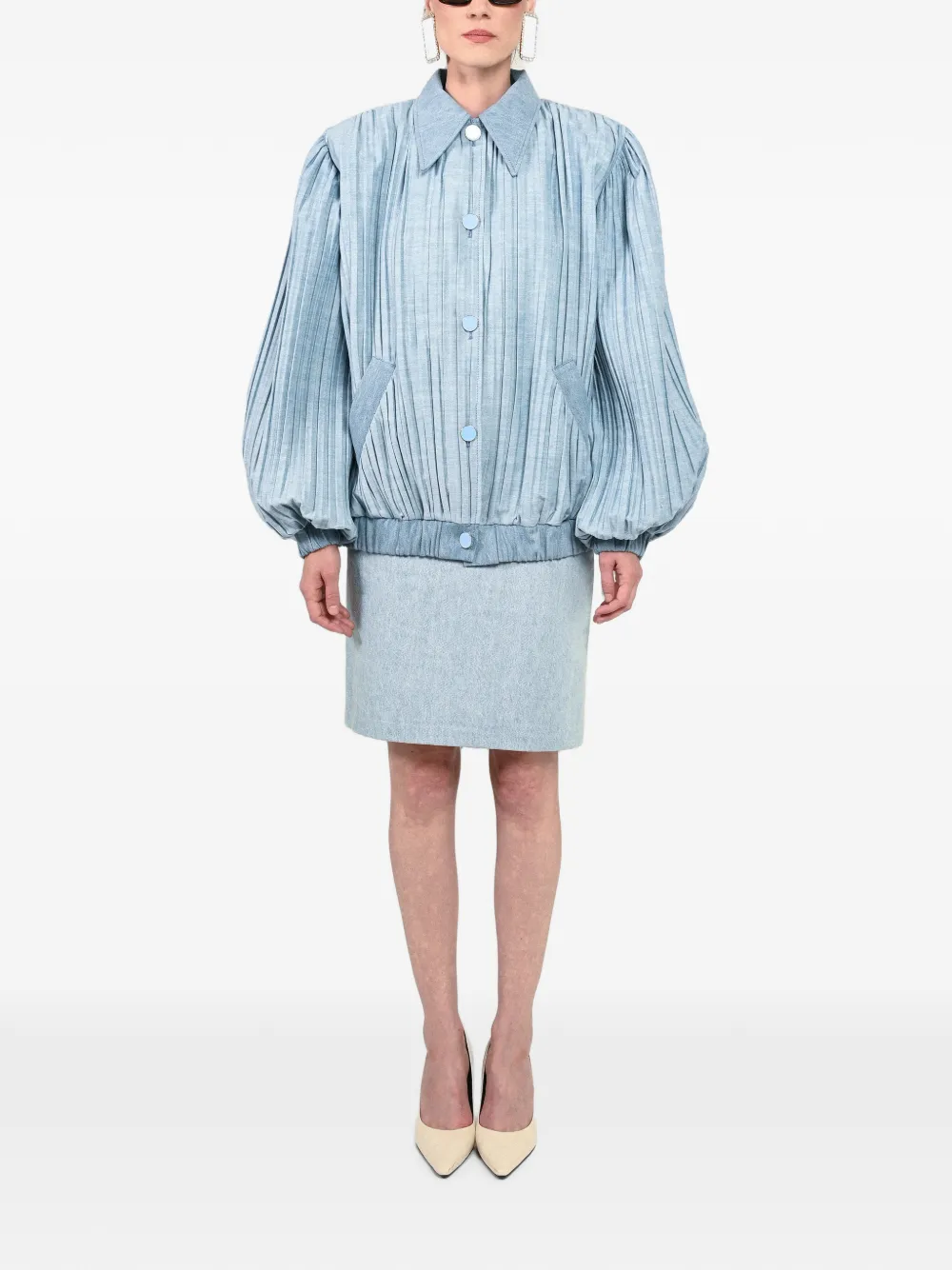  Rowen Rose Pleated Denim Jacket - Azul 