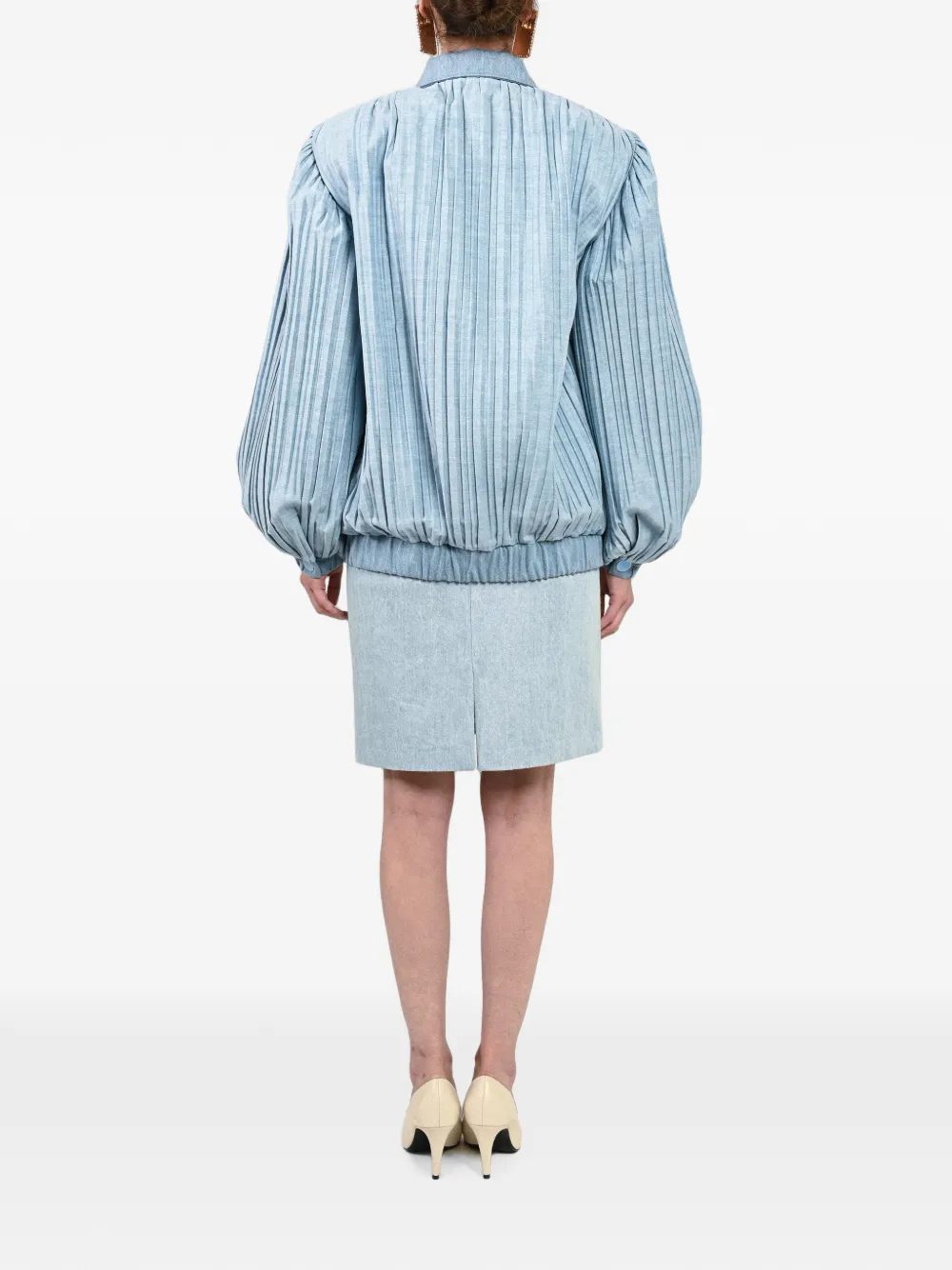 Rowen Rose Geplooid denim jack Blauw